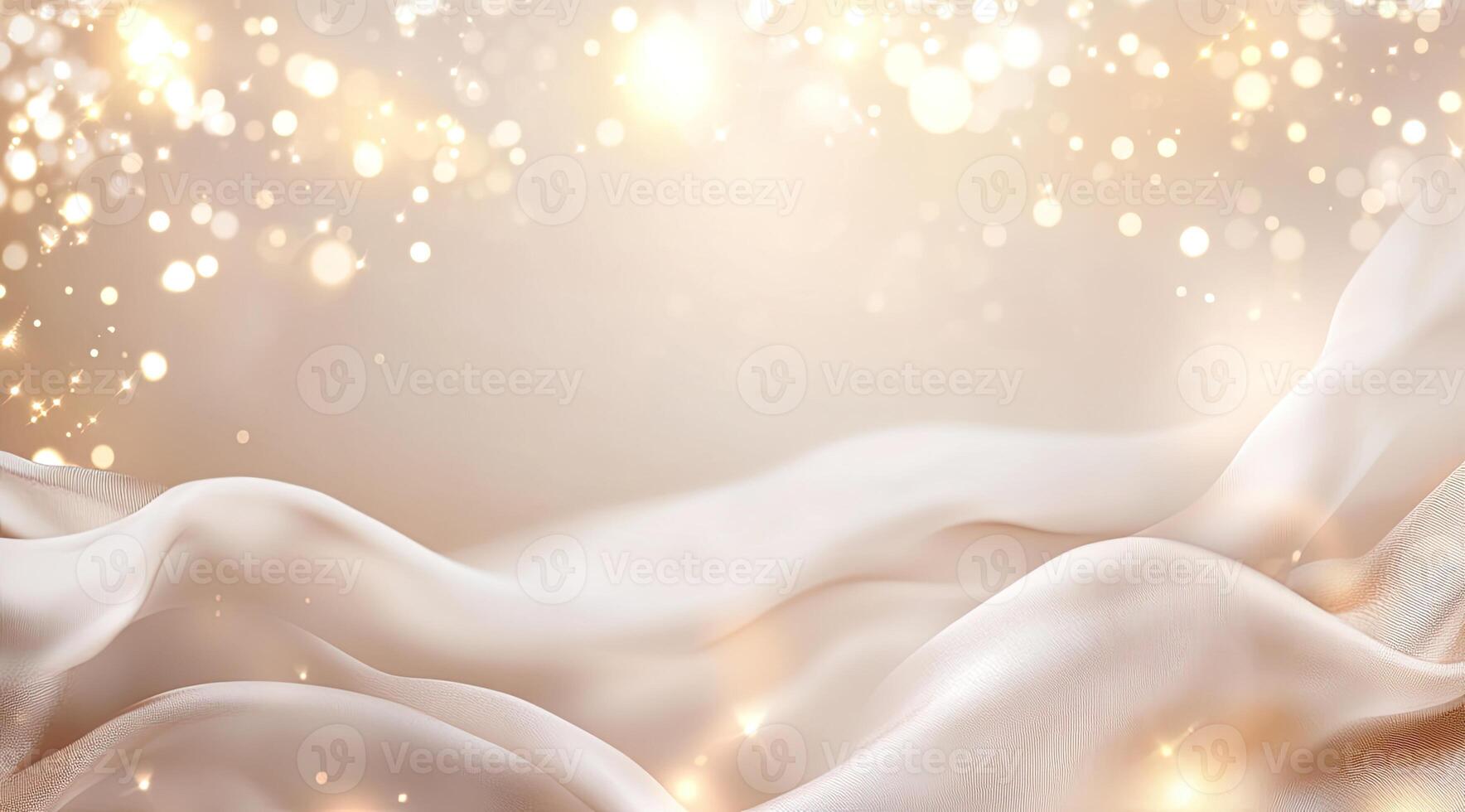 Elegant, flowing fabric draped over a soft beige backdrop, with shimmering golden particles photo