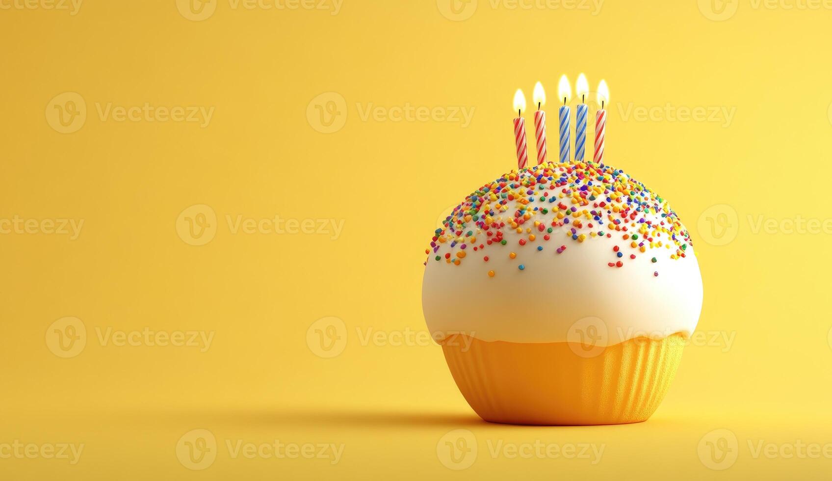 Birthday cupcake with colorful sprinkles and candles photo