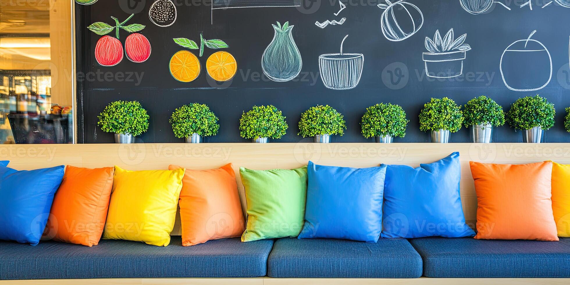 Colorful Seating Area with Fruit Theme photo