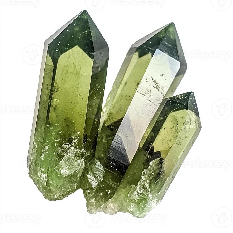 Cluster of green quartz crystals photo