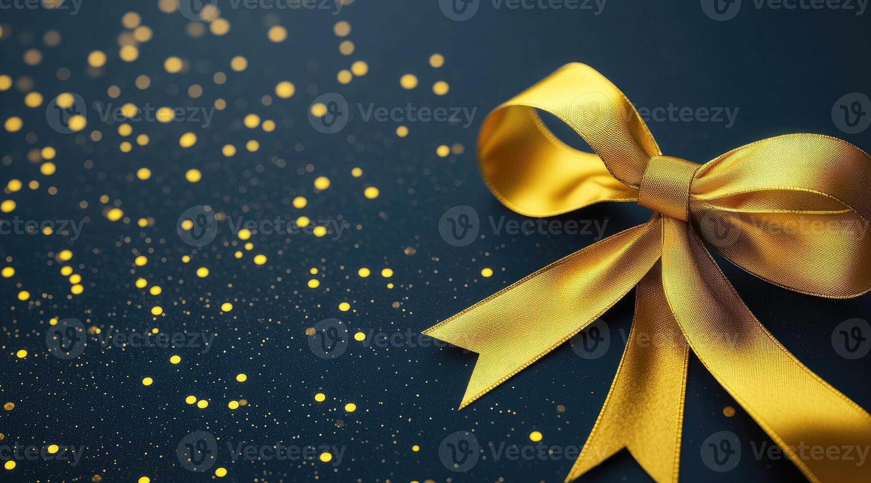 Golden ribbon bow on dark background photo