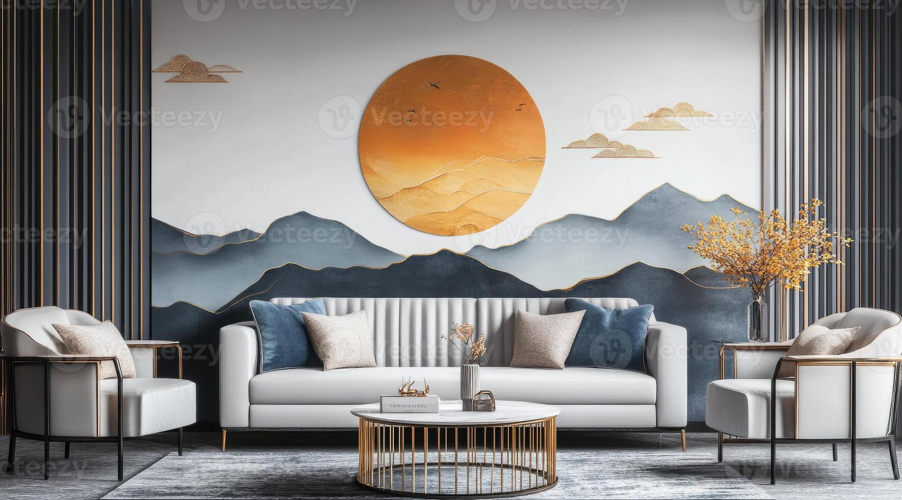 Modern Asian-inspired living room photo