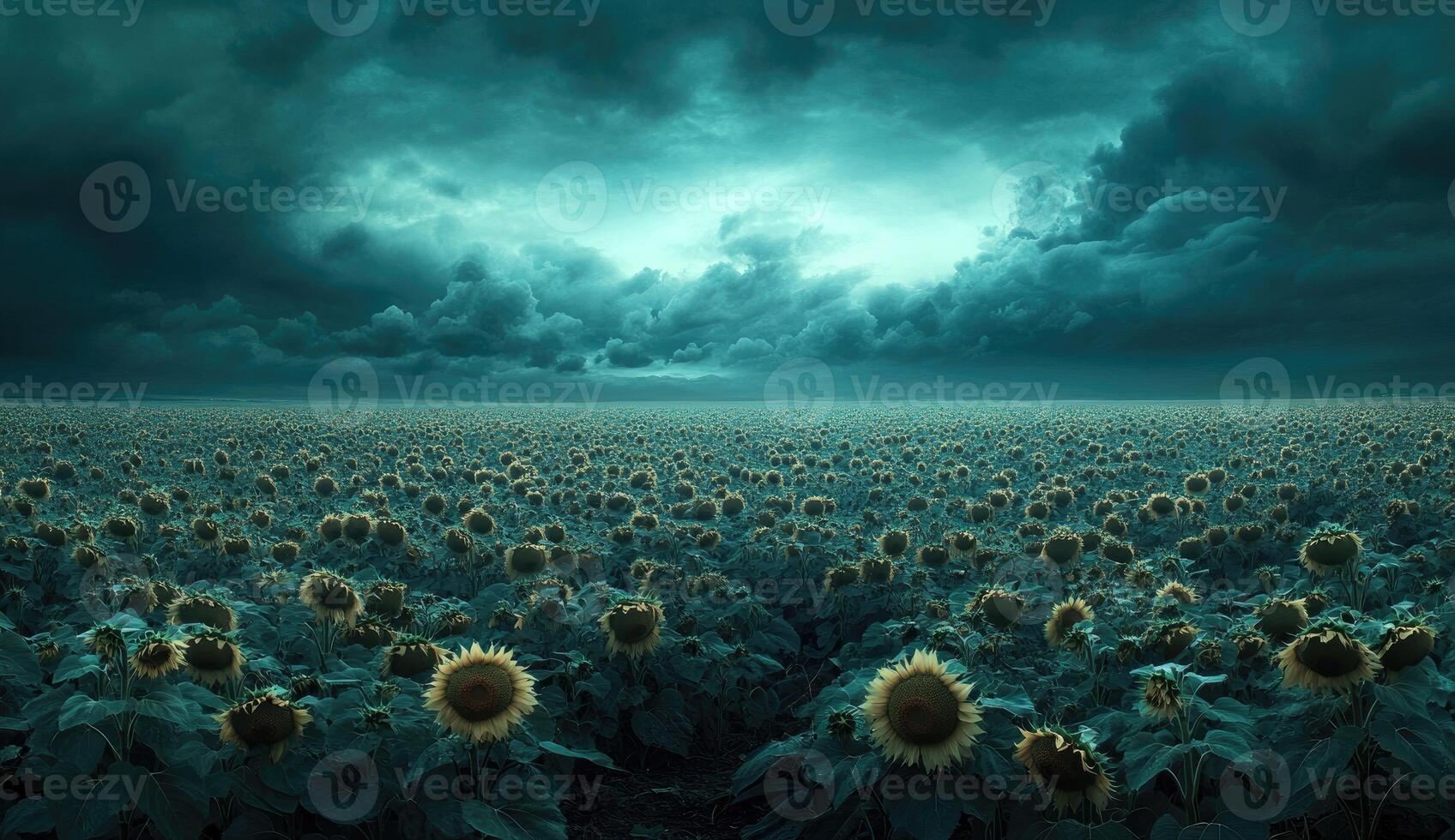 Stormy sunflower field photo