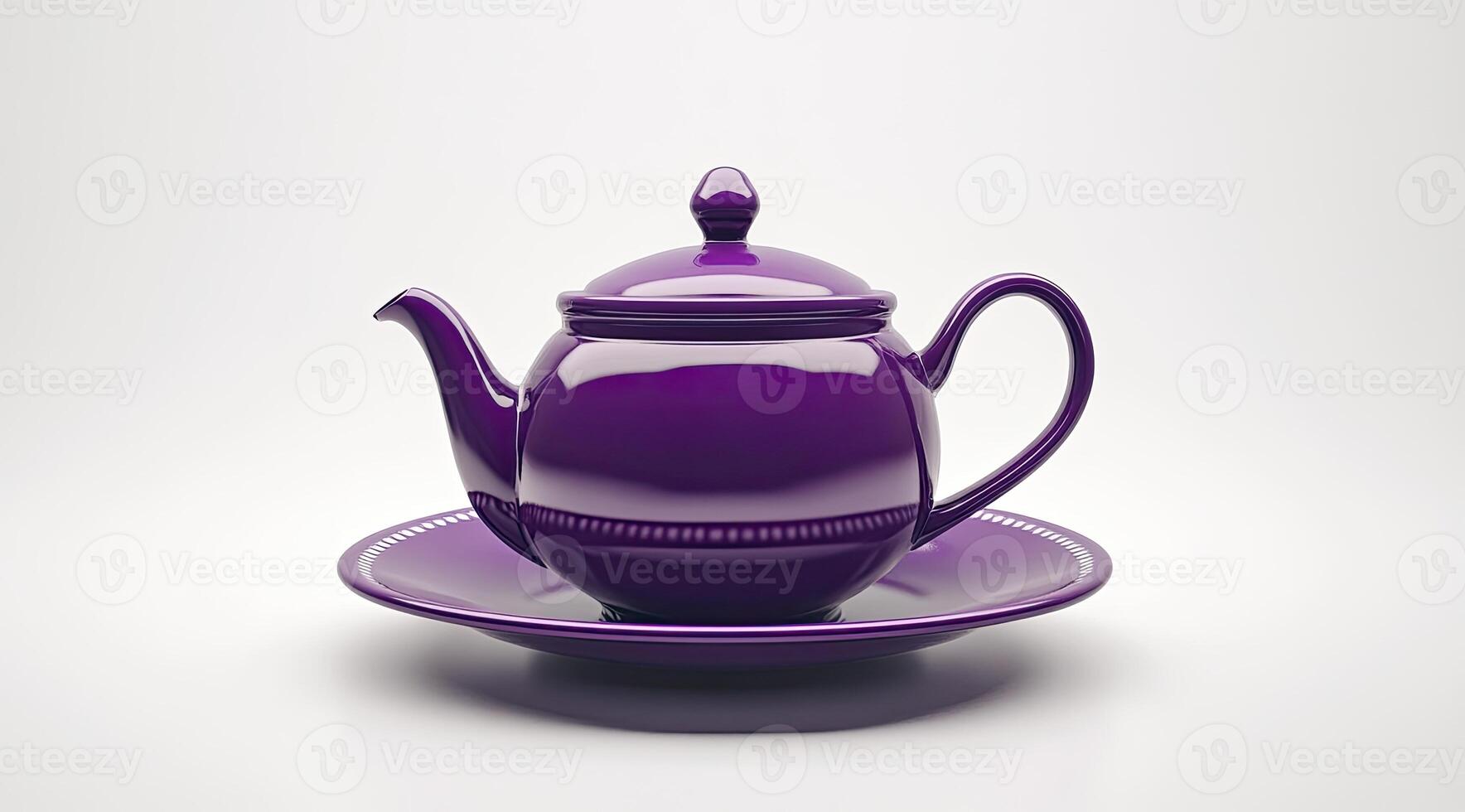 Deep purple teapot on a matching saucer photo