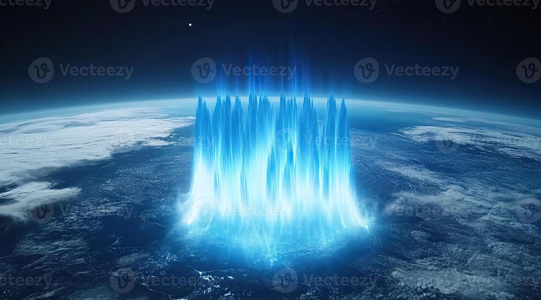 Cosmic crystalline structures erupting from Earth's surface photo
