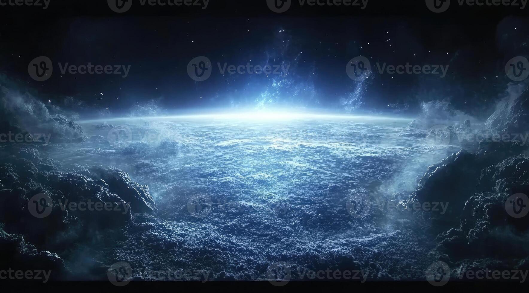 Cosmic horizon, icy planet photo
