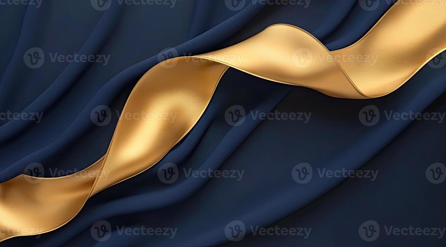 Rich navy blue fabric with golden ribbon photo