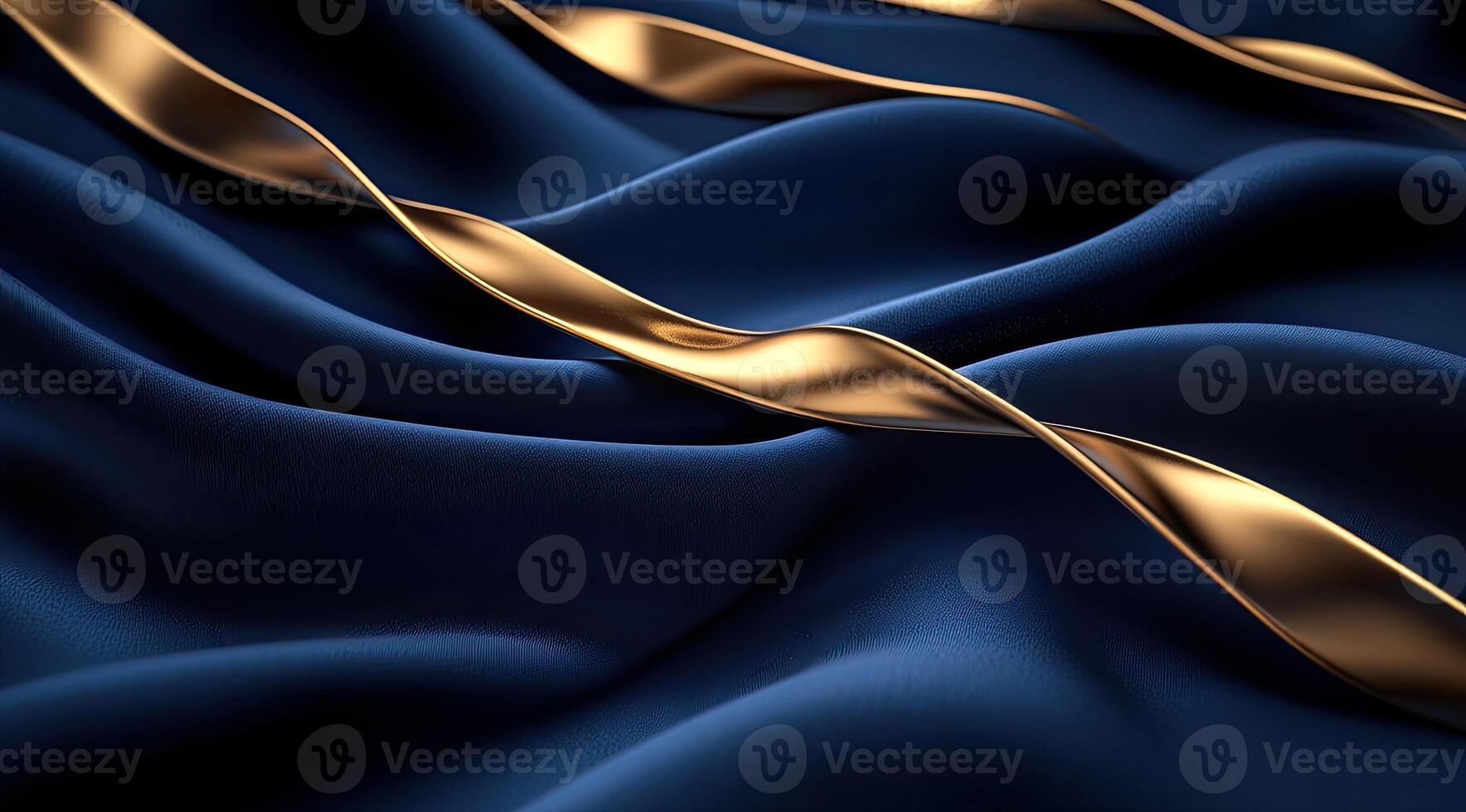 Deep blue fabric with golden ribbons photo