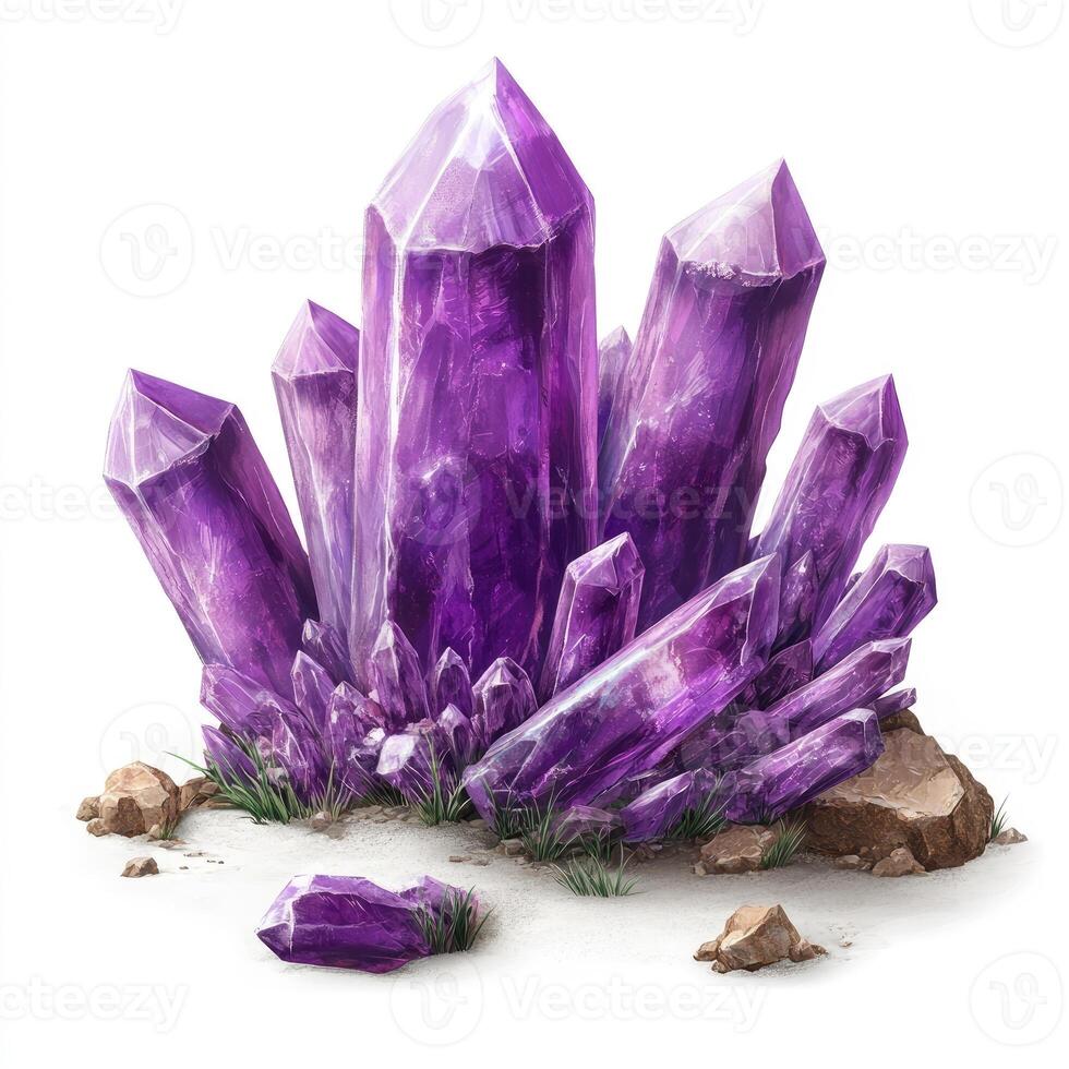 Cluster of vibrant purple amethyst crystals photo