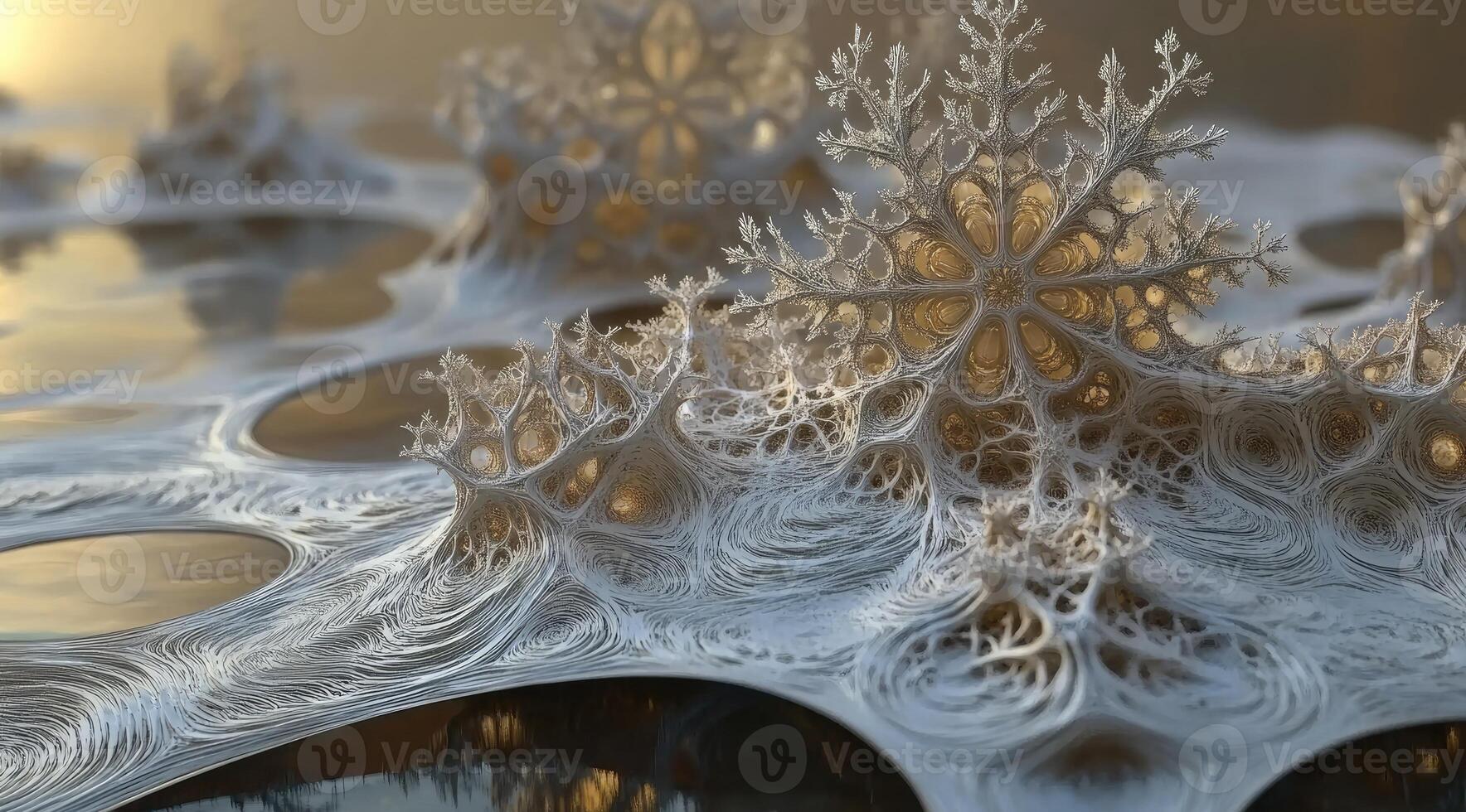Ice crystalline structures, intricate network, delicate details photo