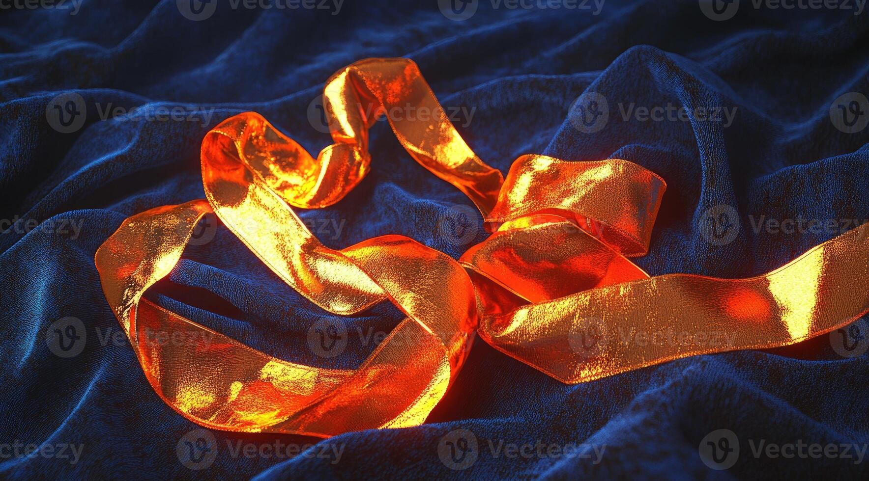 Golden ribbons on dark fabric photo