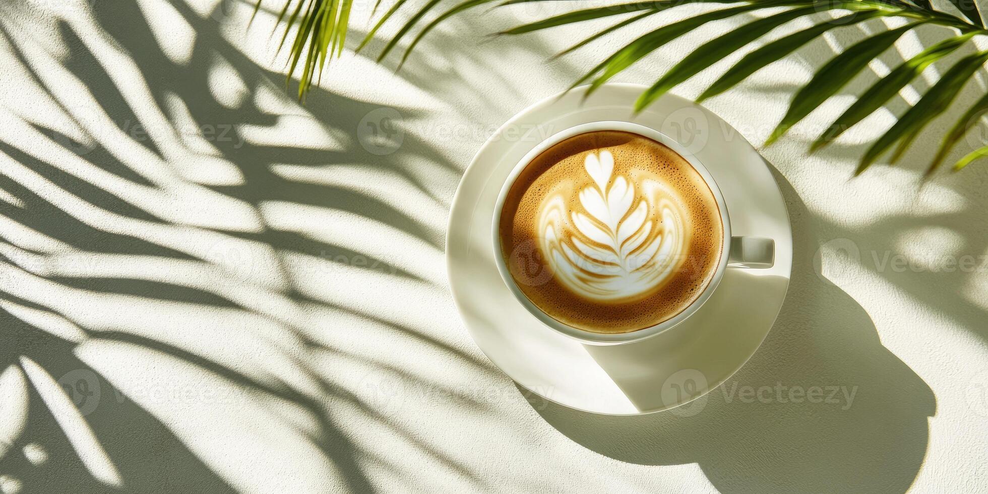 Latte art in sunlit shadows photo