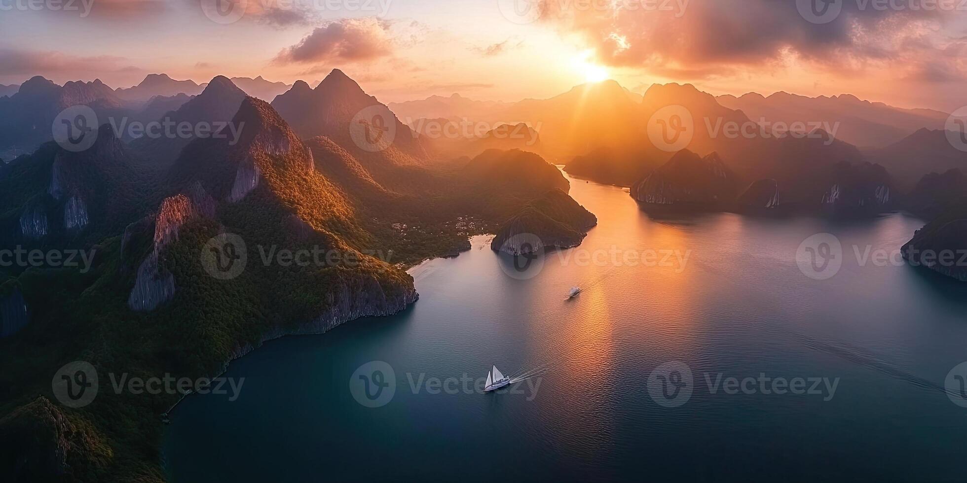 Sunrise over Majestic Mountains and Islands photo