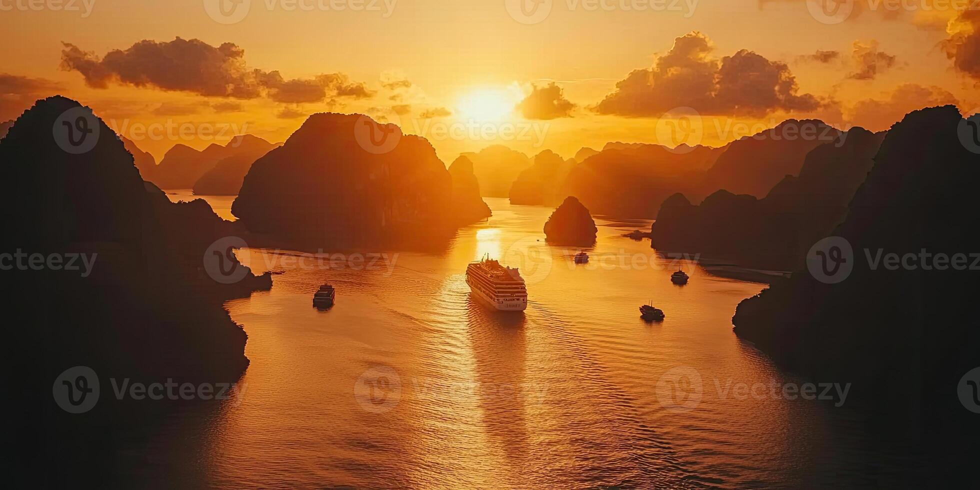 Golden Sunset Over the Halong Bay photo