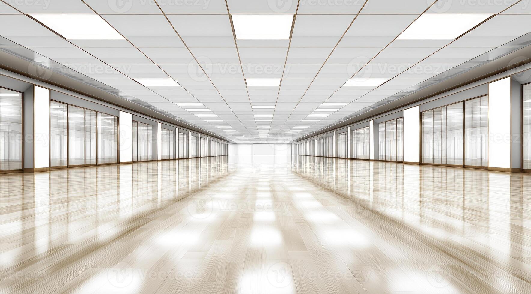 Empty office hallway, bright and spacious photo