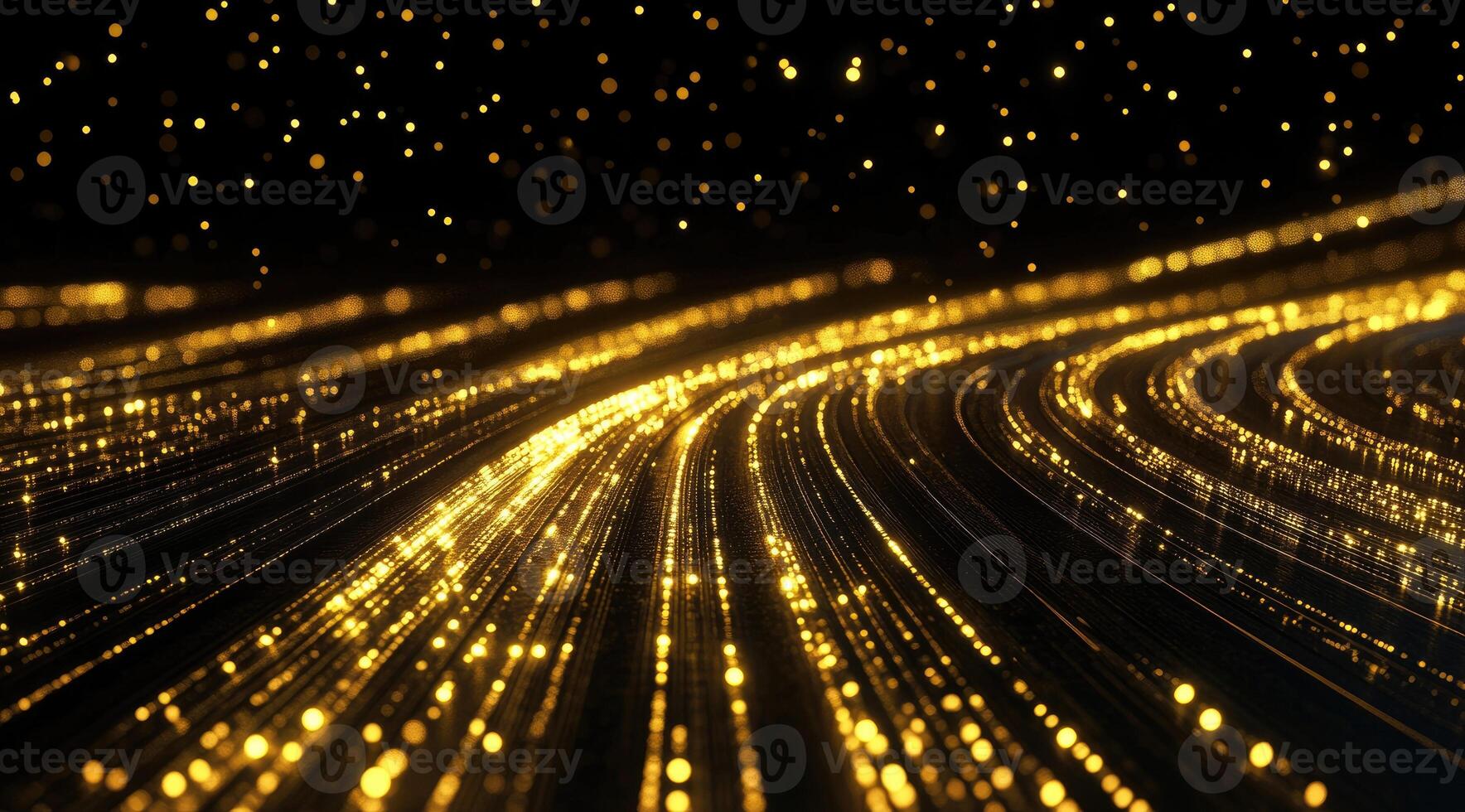 Golden streams of light flow across a dark background photo