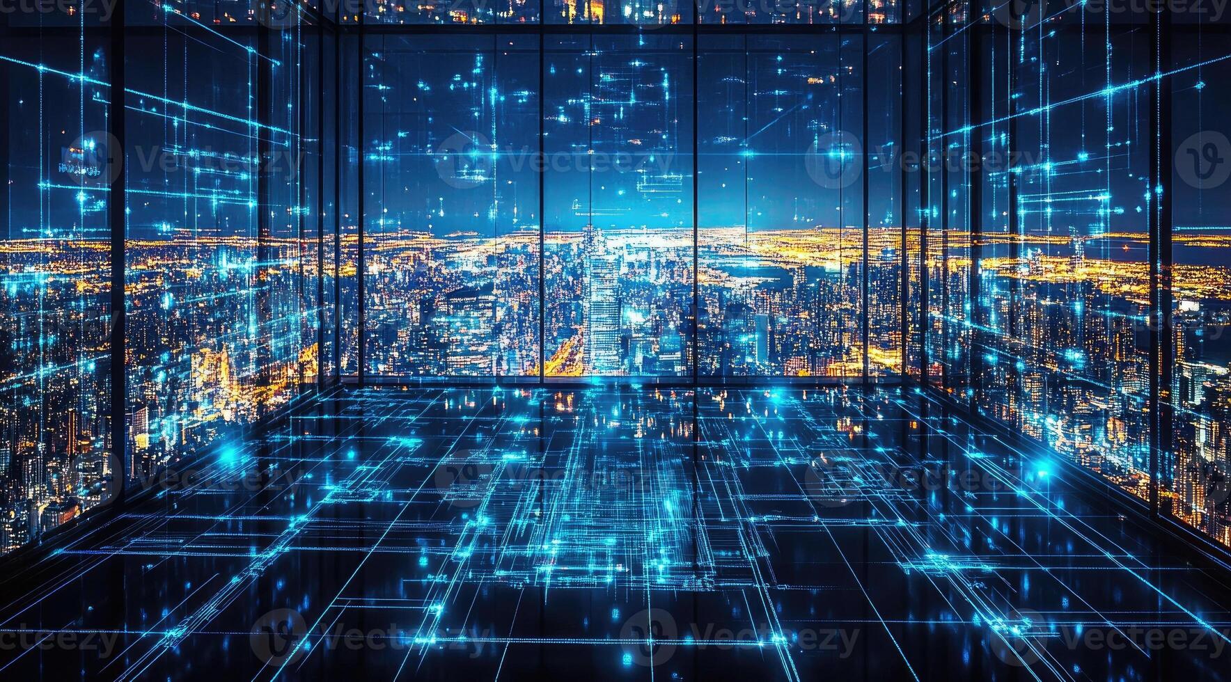 Modern city, digital network photo