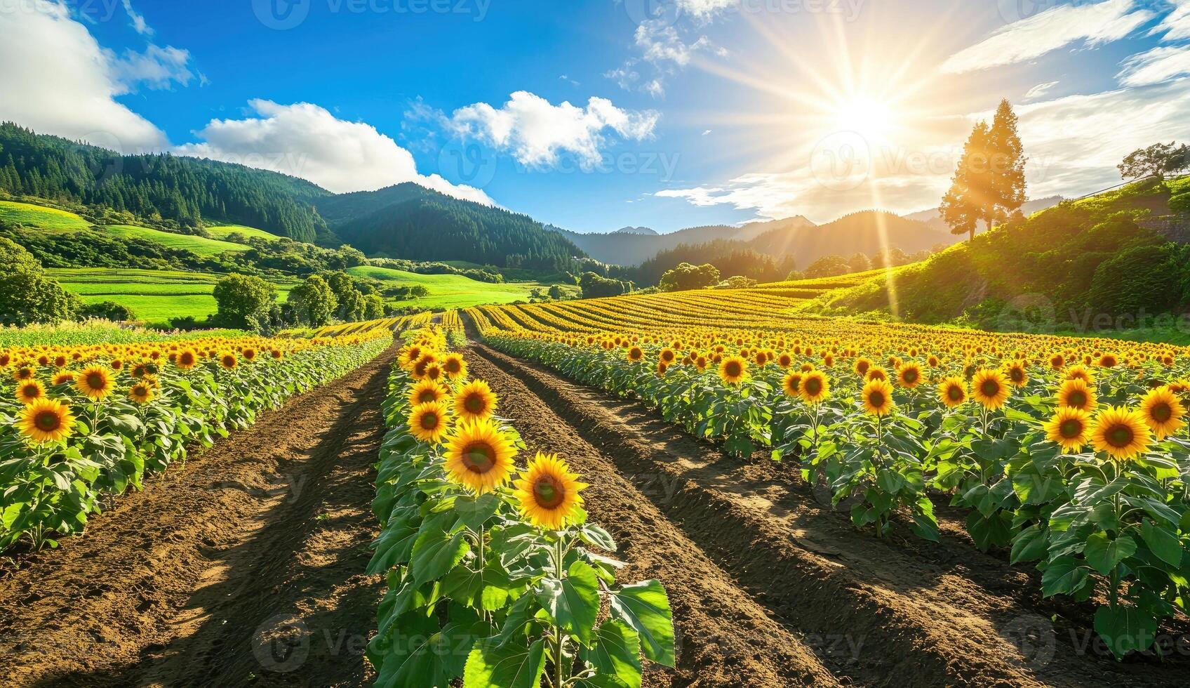 Sun-drenched sunflower field photo