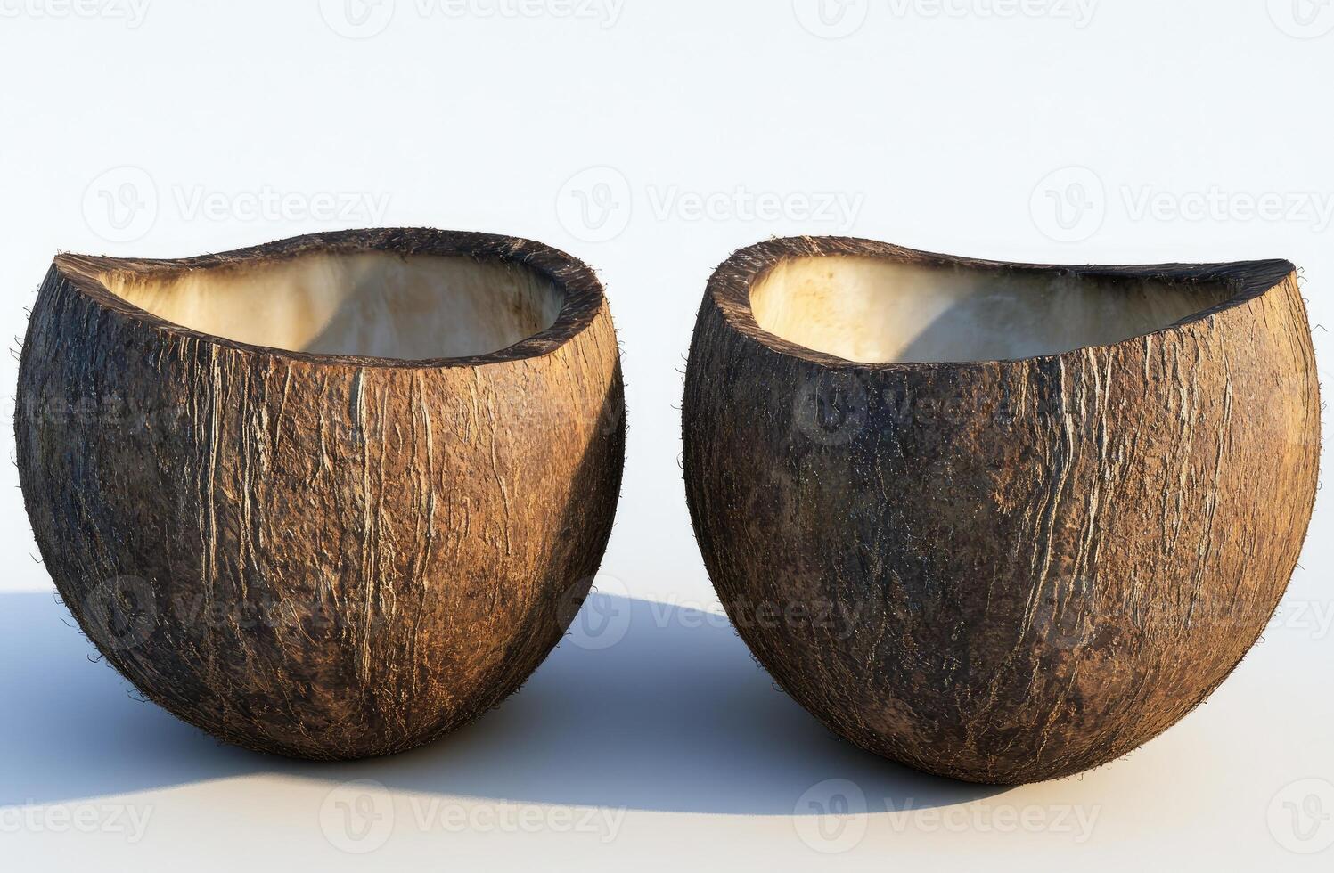 Two halved coconuts, empty inside photo