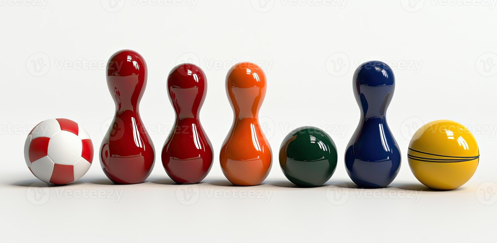 Colorful Bowling Pin and Ball Arrangement photo