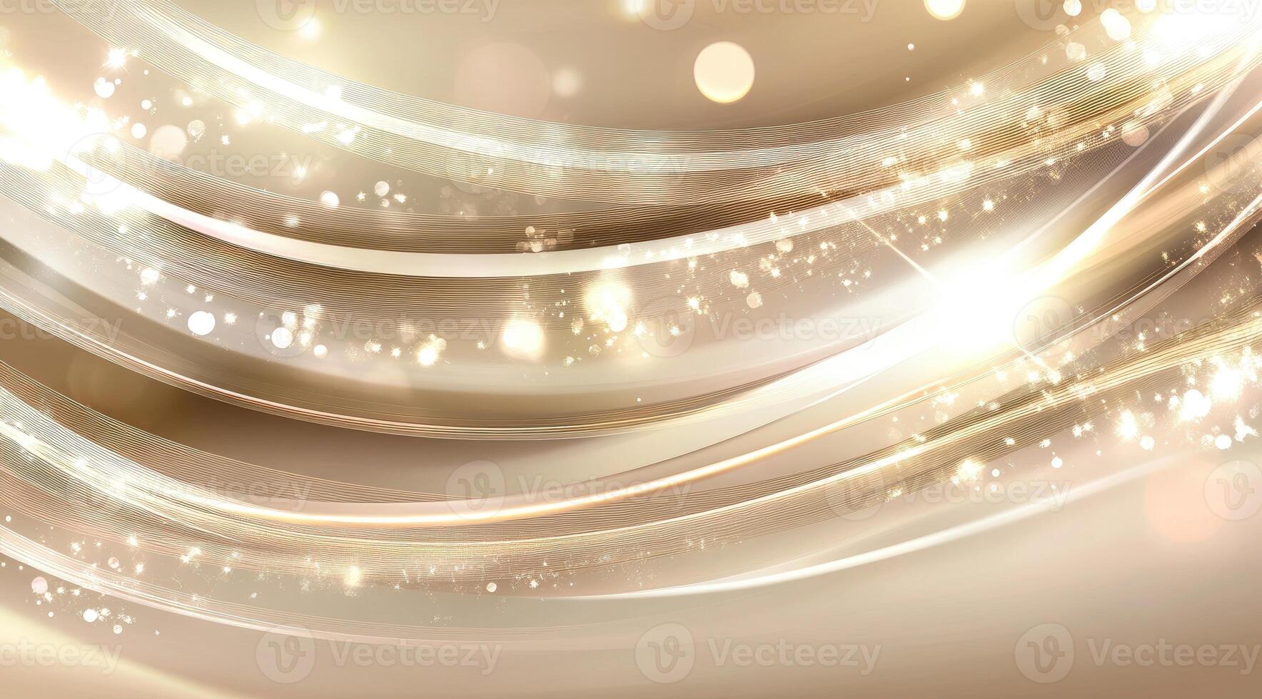 Elegant, flowing curves of light beige and gold, sparkling with tiny highlights photo