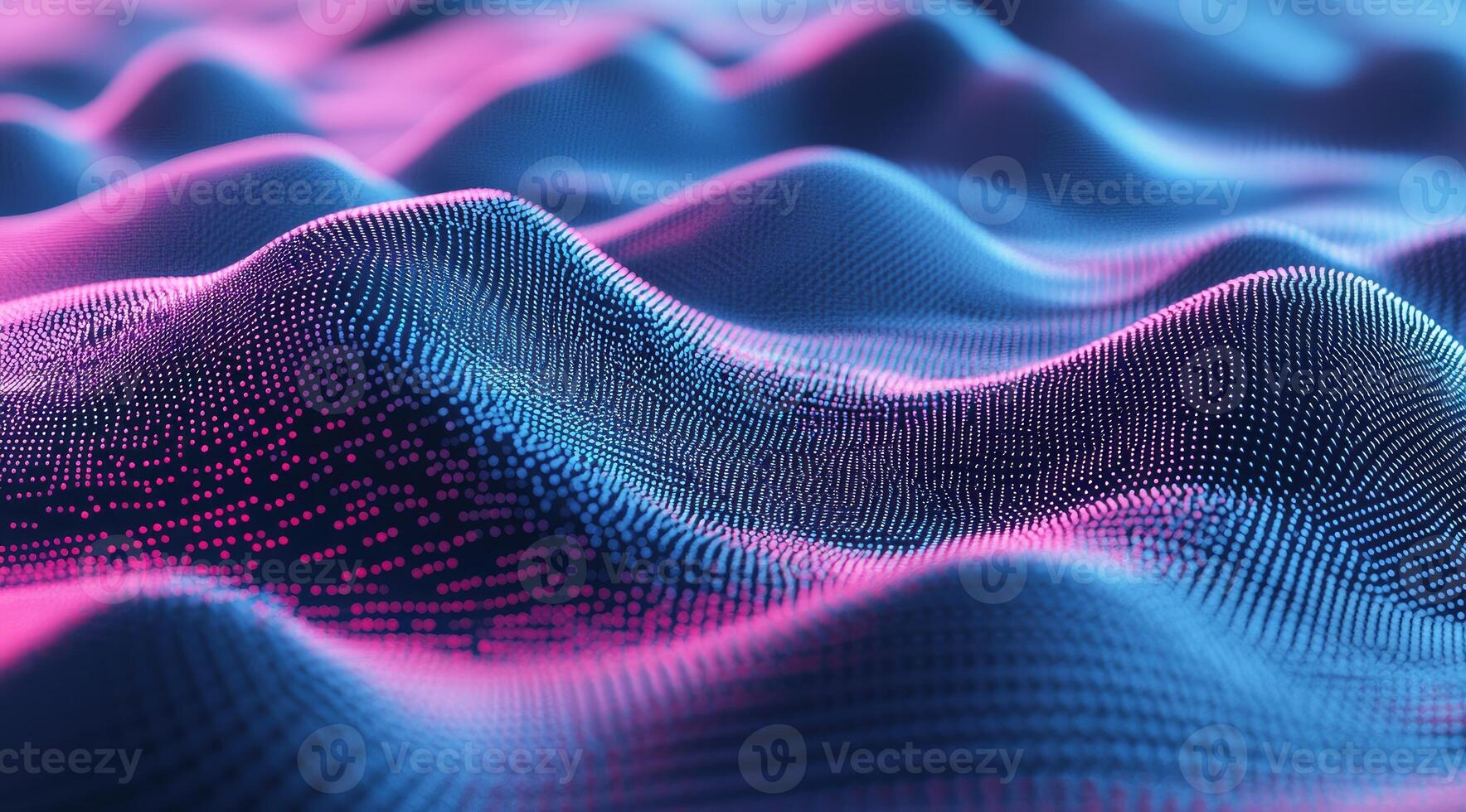 Abstract digital landscape of undulating data points, glowing in vibrant pink and blue photo
