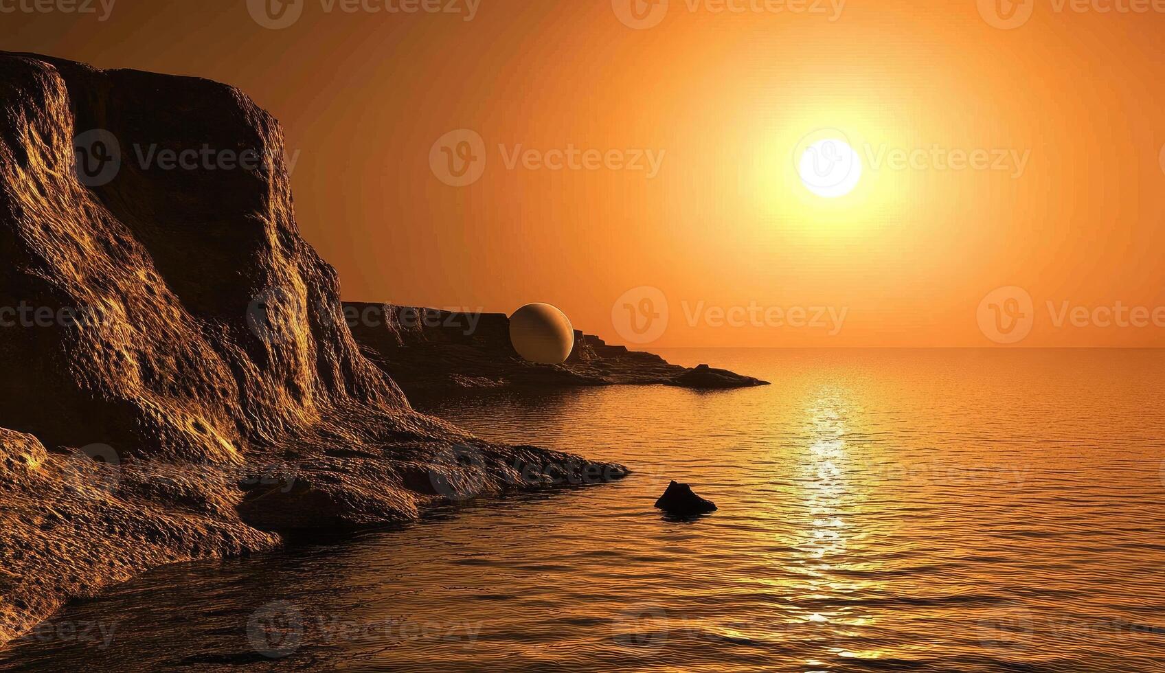 Sunrise over alien coastline photo
