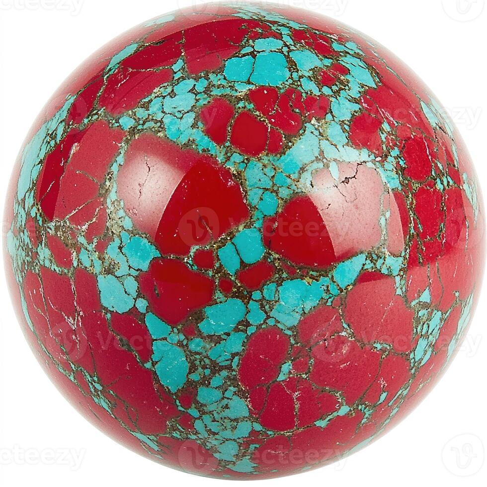 Red and turquoise patterned sphere photo