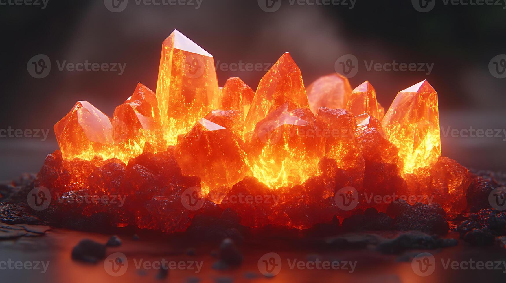 Glowing Red Crystals Depicting Lava-Like Intensity in a Mystical Setting photo