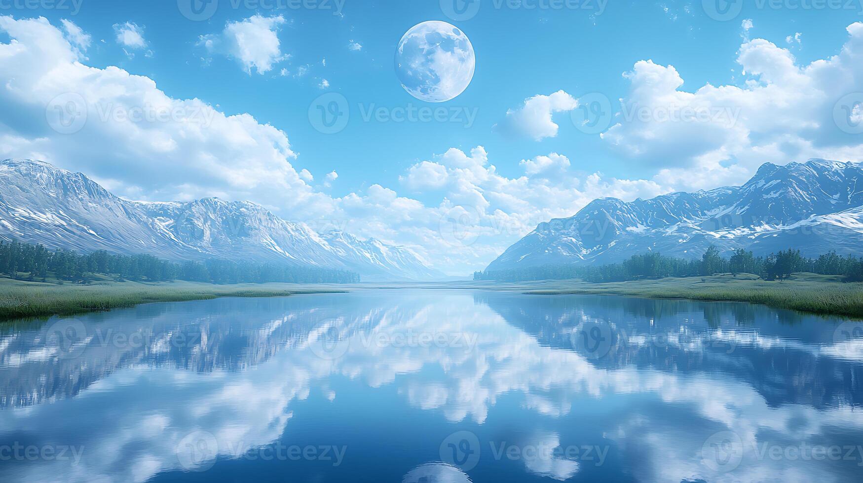 Serene Mountain Lake Landscape With Clear Reflection and Vibrant Sky photo
