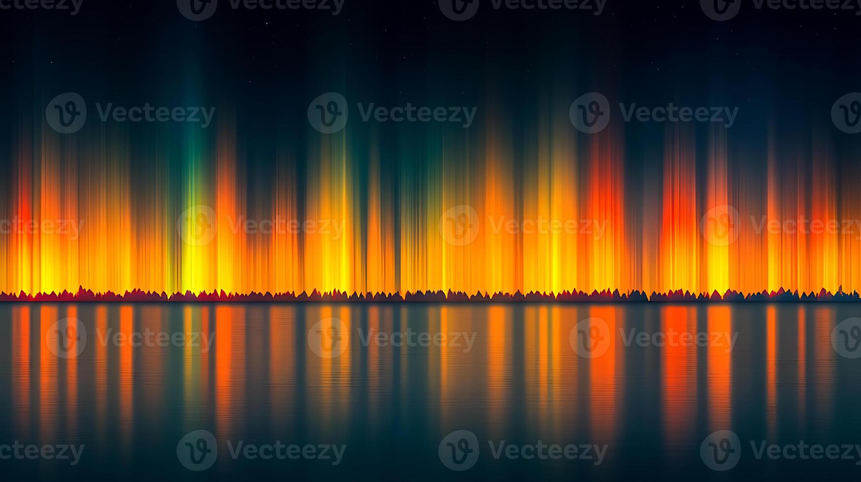 Vivid Aurora-Like Light Streaks Reflecting Over Calm Waters at Night photo
