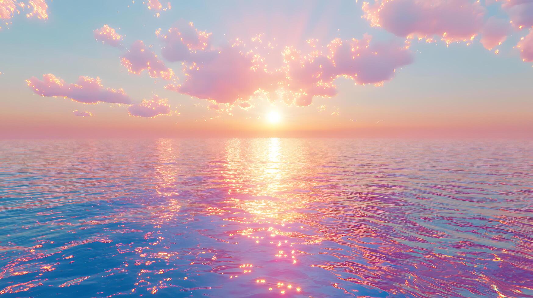 Serene Ocean Sunset With Beautiful Golden Reflections and Soft Clouds photo