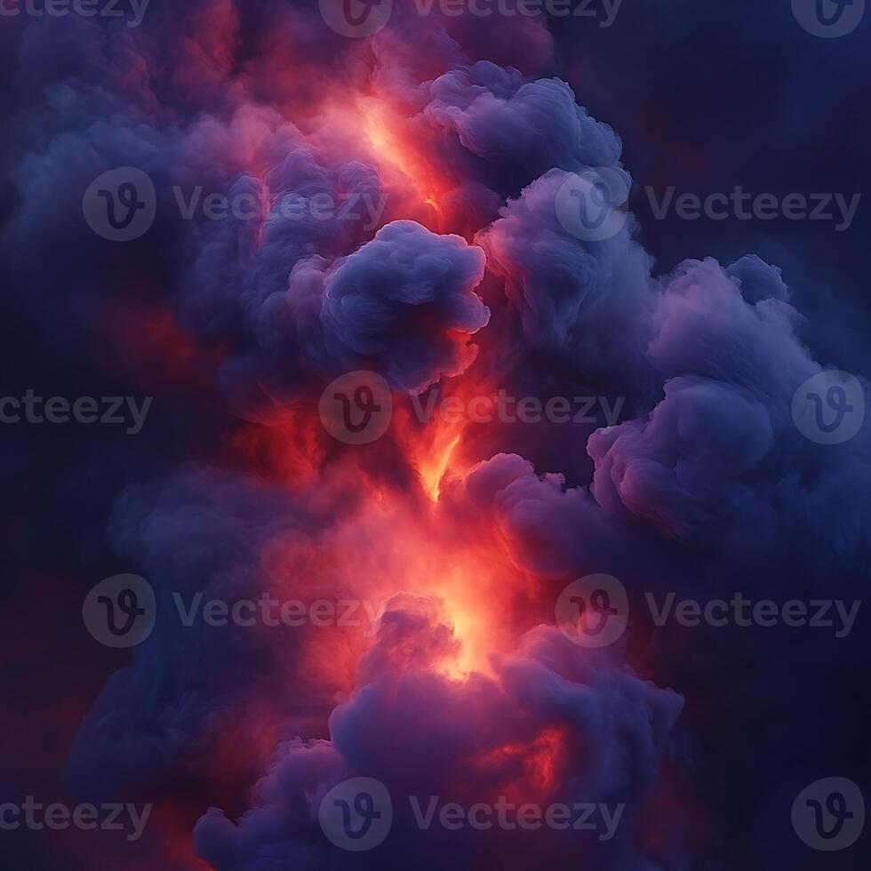 Dramatic Vibrant Clouds Illuminated by Intense Fiery Light in Dark Atmosphere photo