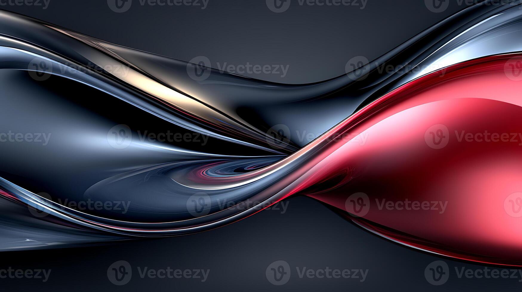 Abstract Flowing Red and Silver Metallic Curves with Fluid Dynamic Design photo