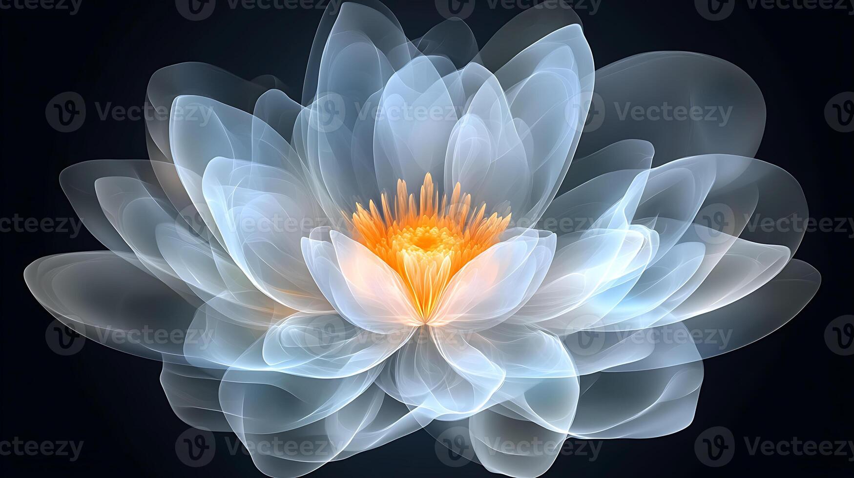 Elegant Abstract Lotus Illustration with Translucent Petals and Warm Glow photo