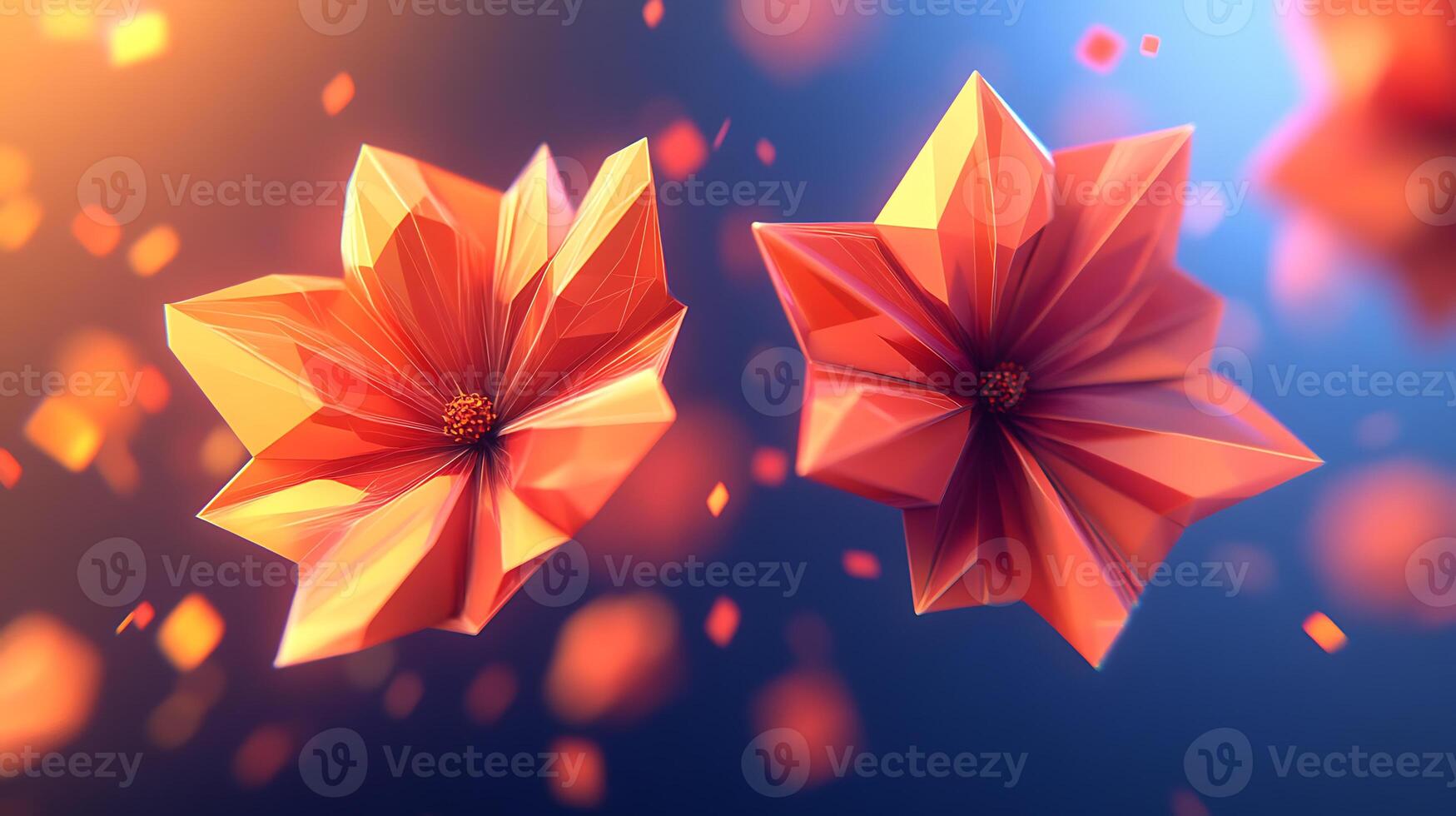 Abstract Origami-Style Flowers with Vibrant Orange Tones and Glowing Highlights photo
