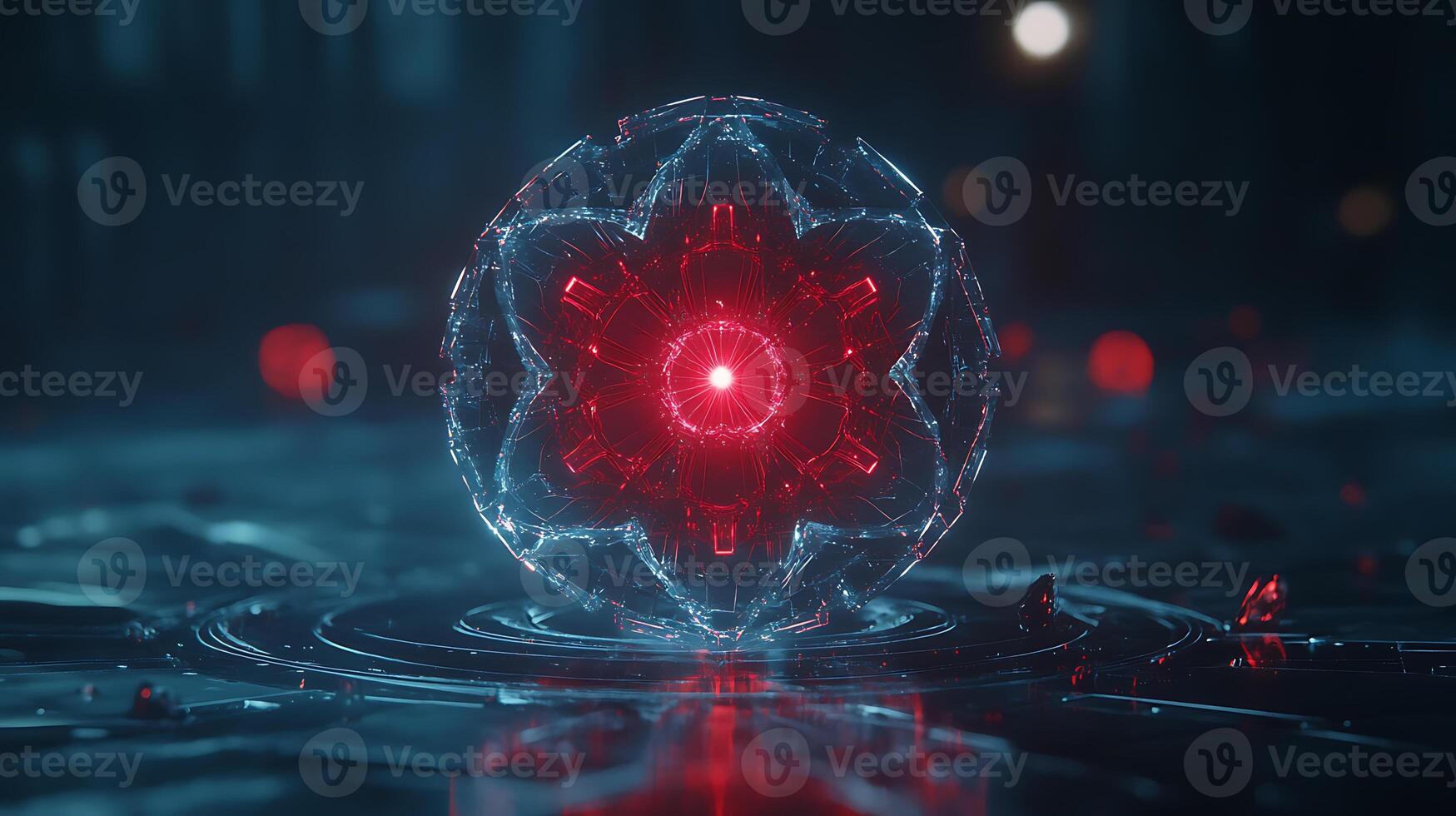 Futuristic Data Sphere with Red Glowing Center in Digital Environment photo
