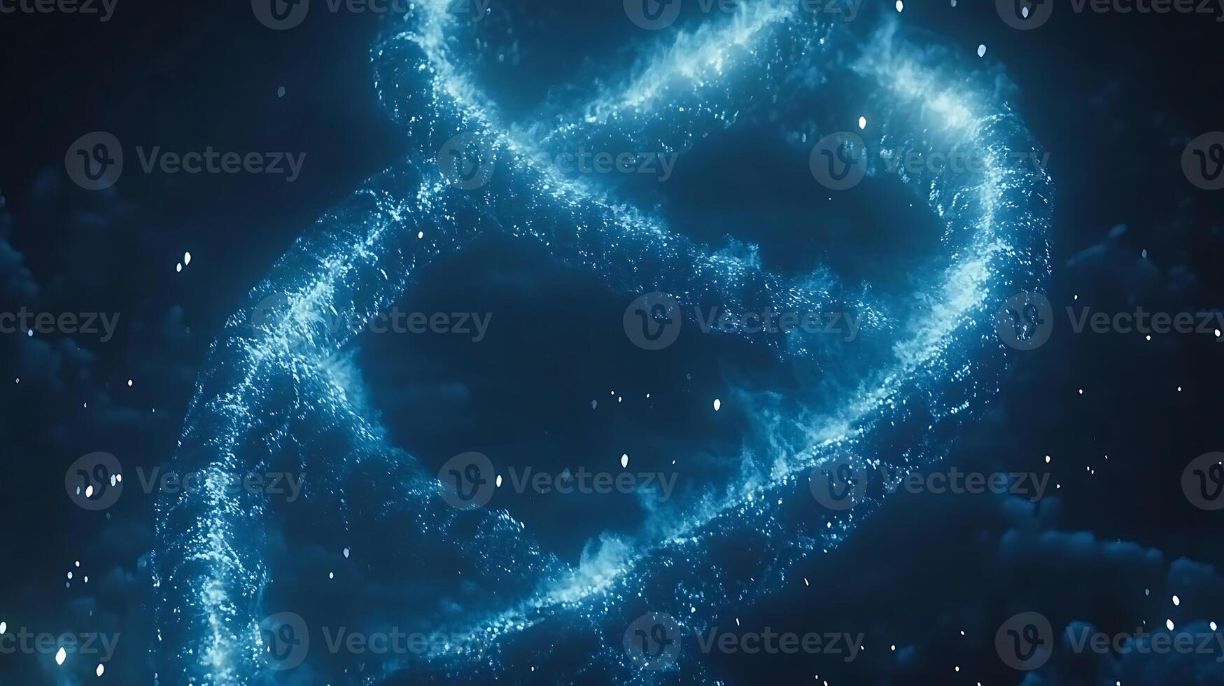 Glowing Energy Helix in Cosmic Blue Sparkling Environment photo