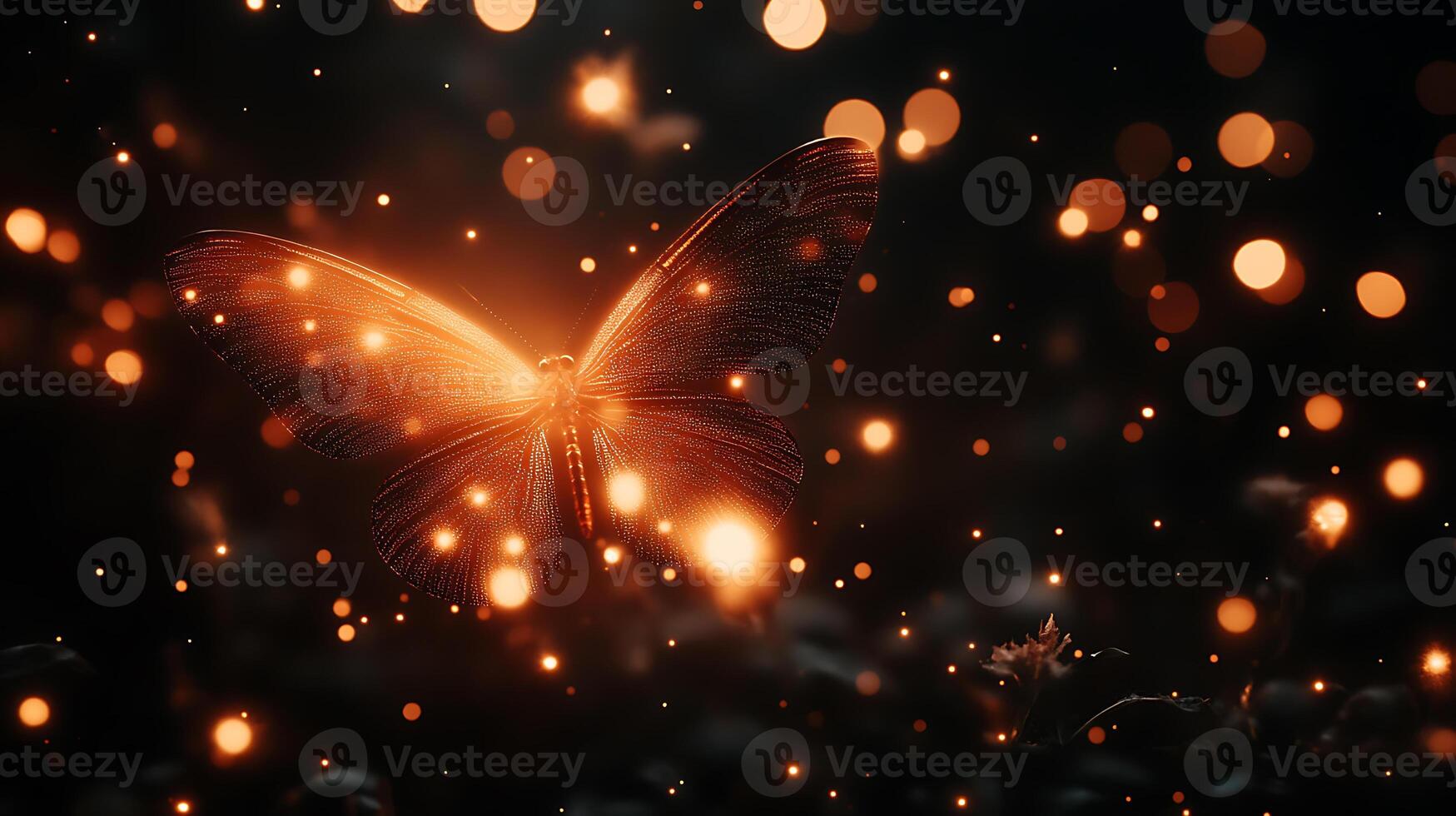 Glowing Butterfly with Sparkling Particles in Magical Night Scene photo