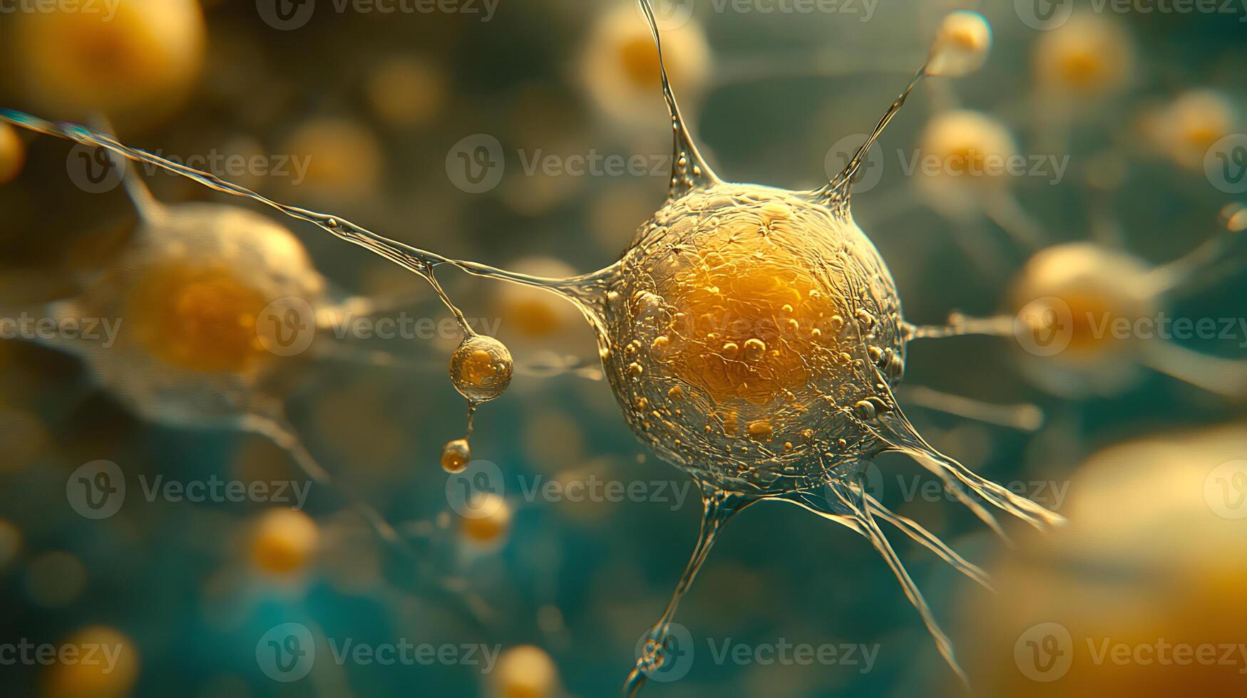 Microscopic Neural Network Visualization With Yellow and Blue Highlights photo