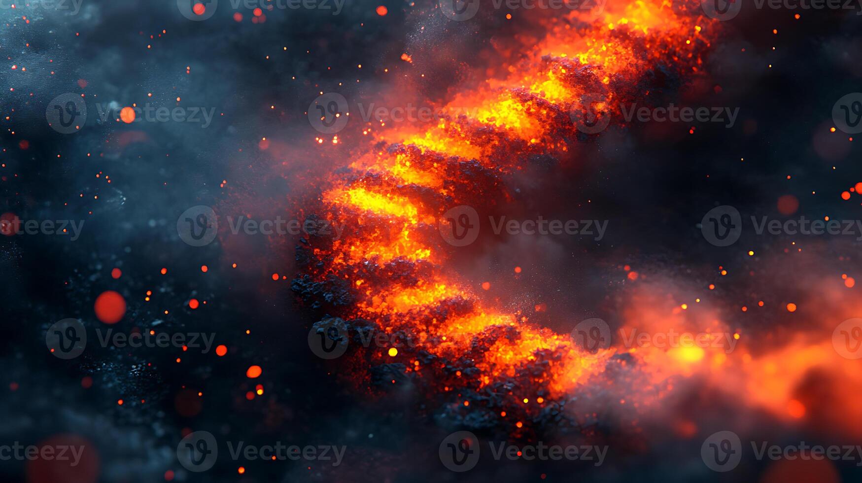 Burning Spiral Trail Through Dark Forest with Intense Flames and Smoke photo