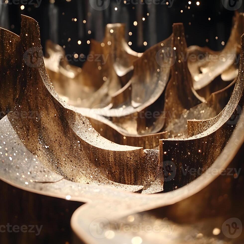 Abstract Metallic Landscape With Glittering Gold Dust Particles and Curves photo