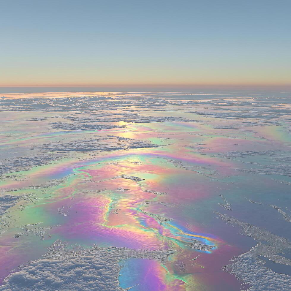 Beautiful Aerial View of Iridescent Colors and Cloudscape at Sunset photo