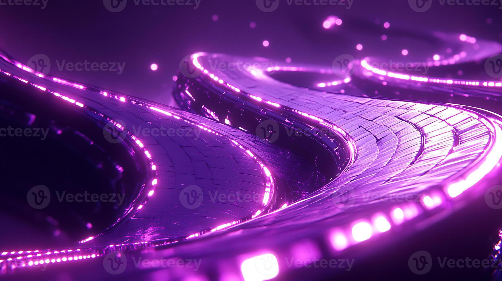 Futuristic Glowing Pathway with Radiant Purple Lighting and Abstract Curves photo