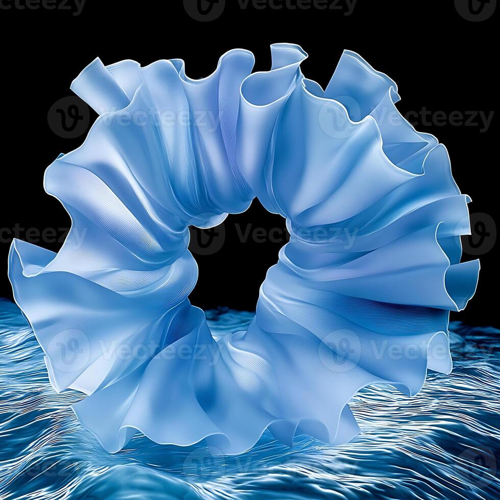Abstract Blue Ribbon Shape Floating Above a Rippling Surface photo