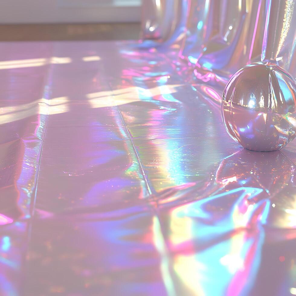Iridescent Surface With Translucent Ball and Play of Light photo