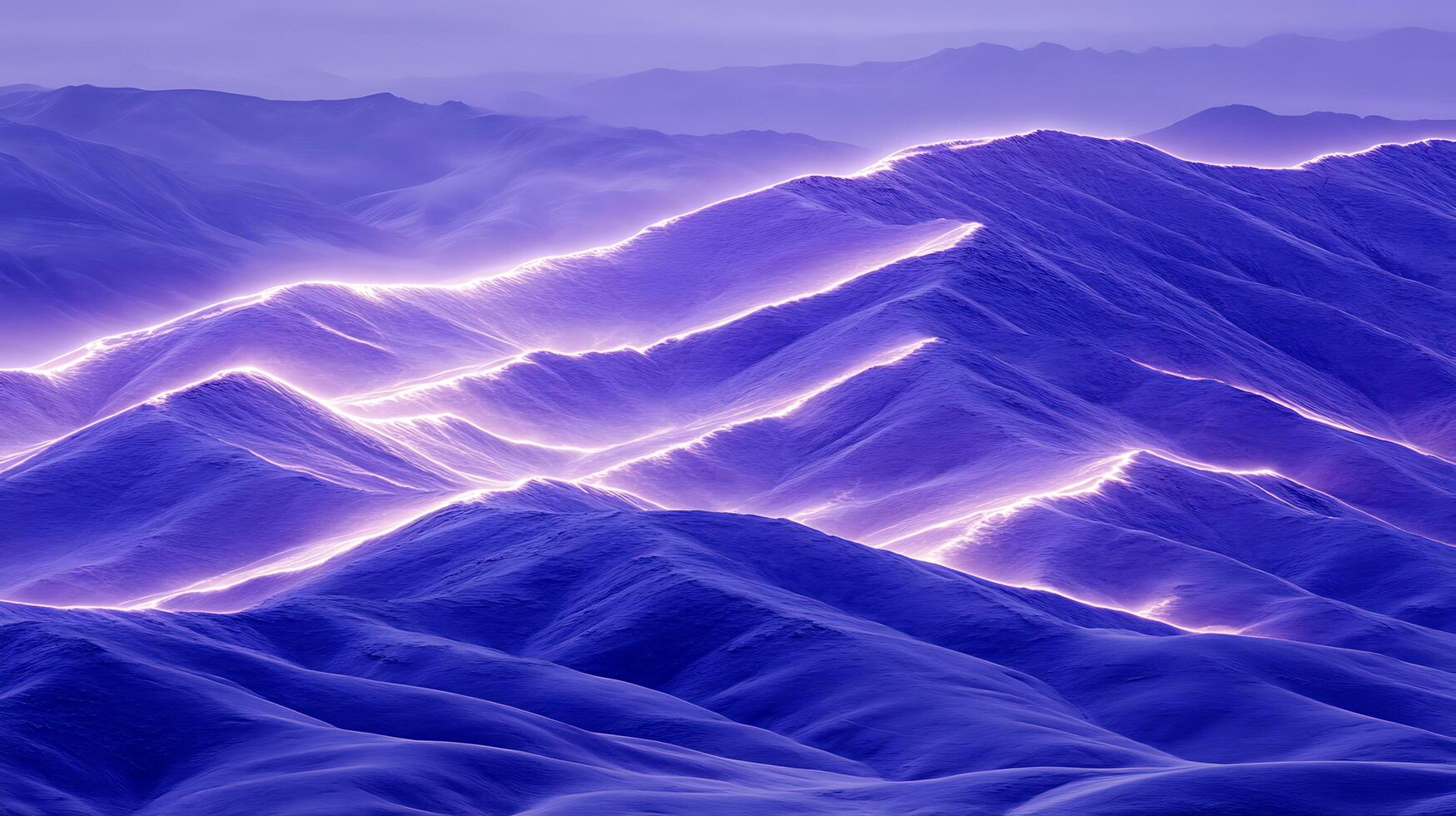 Majestic Neon-Lit Mountain Range With Glowing Peaks in Twilight photo