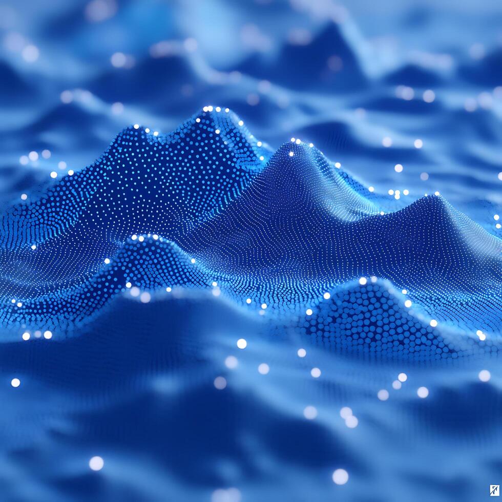 Abstract Digital Data Visualization of 3D Terrain in Blue photo