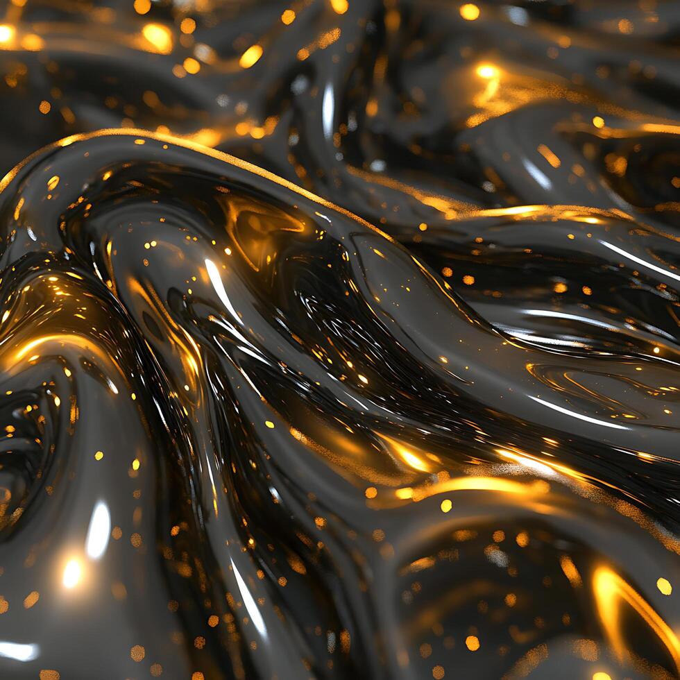 Abstract Design of Shiny Black and Gold Liquid Texture photo