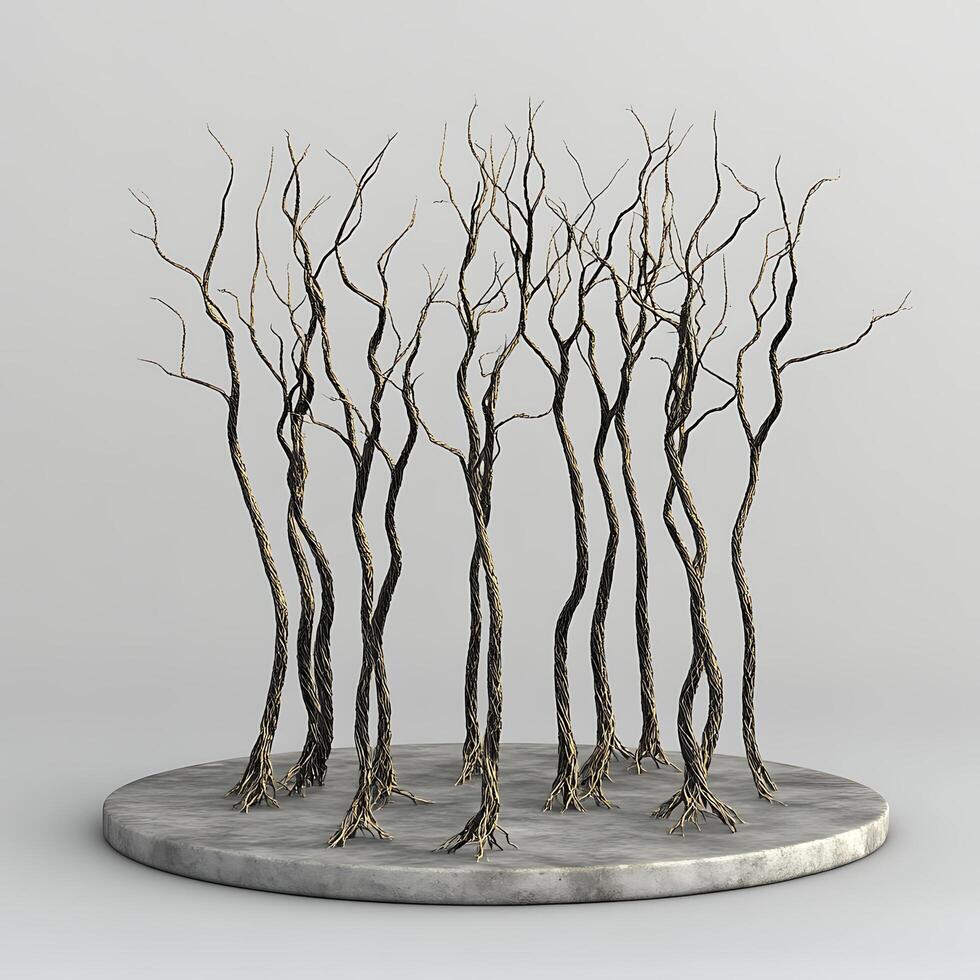 Abstract Tangle of Golden Twisted Branches on Circular Base photo